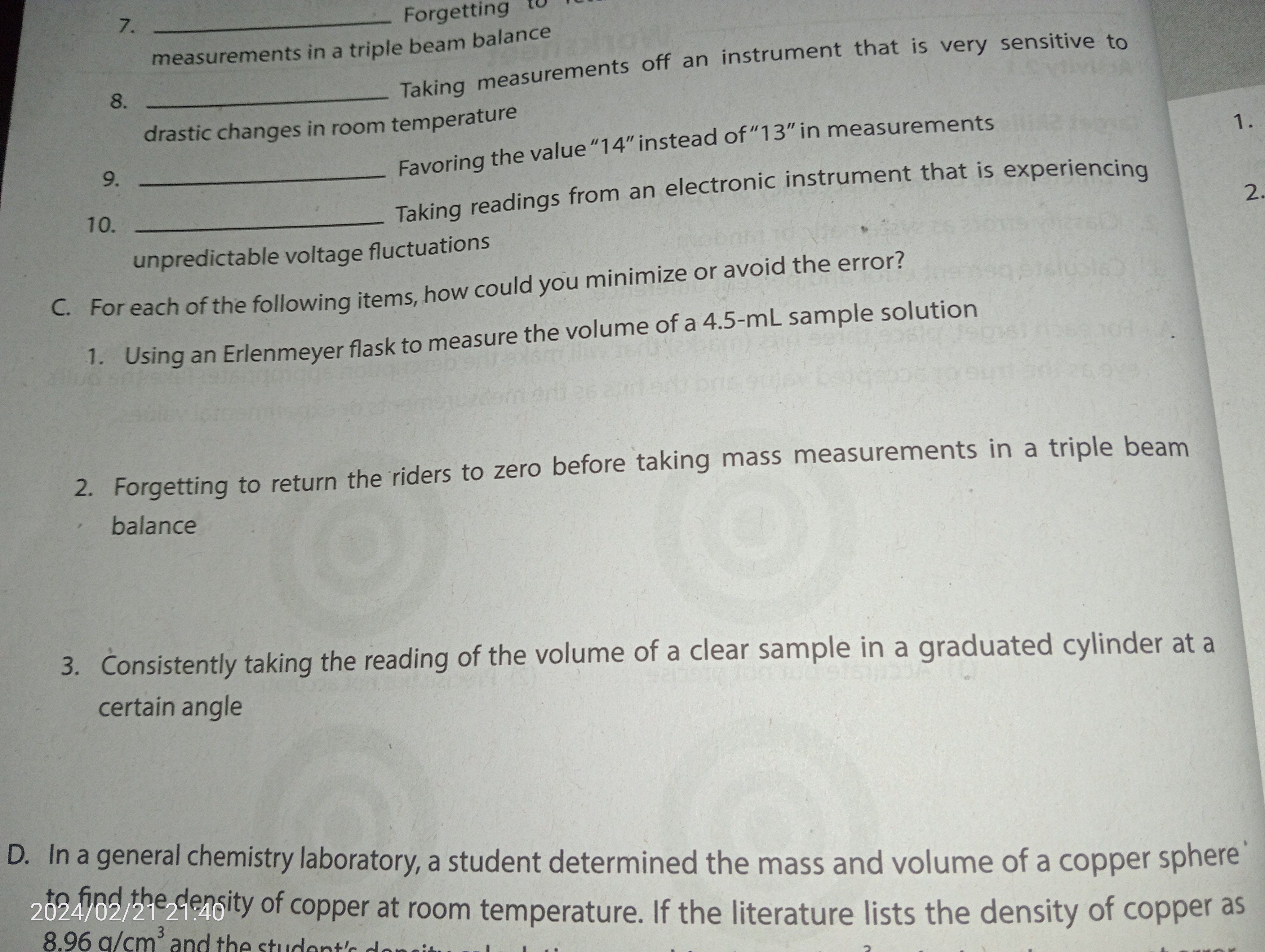 SOLVED 1. Using an Erlenmeyer flask to measure the volume of a 4.5mL
