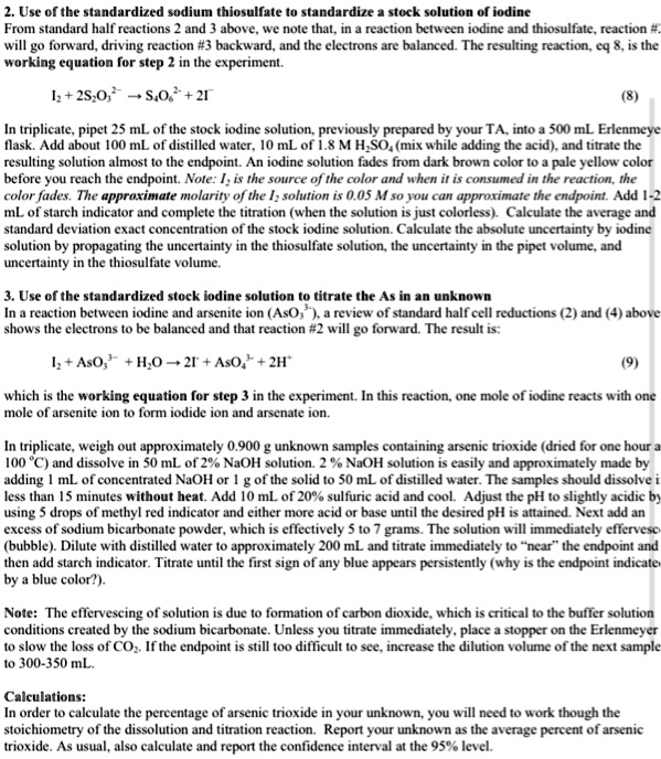 SOLVED Use of the standardized sodium thiosulfate to standardize stock