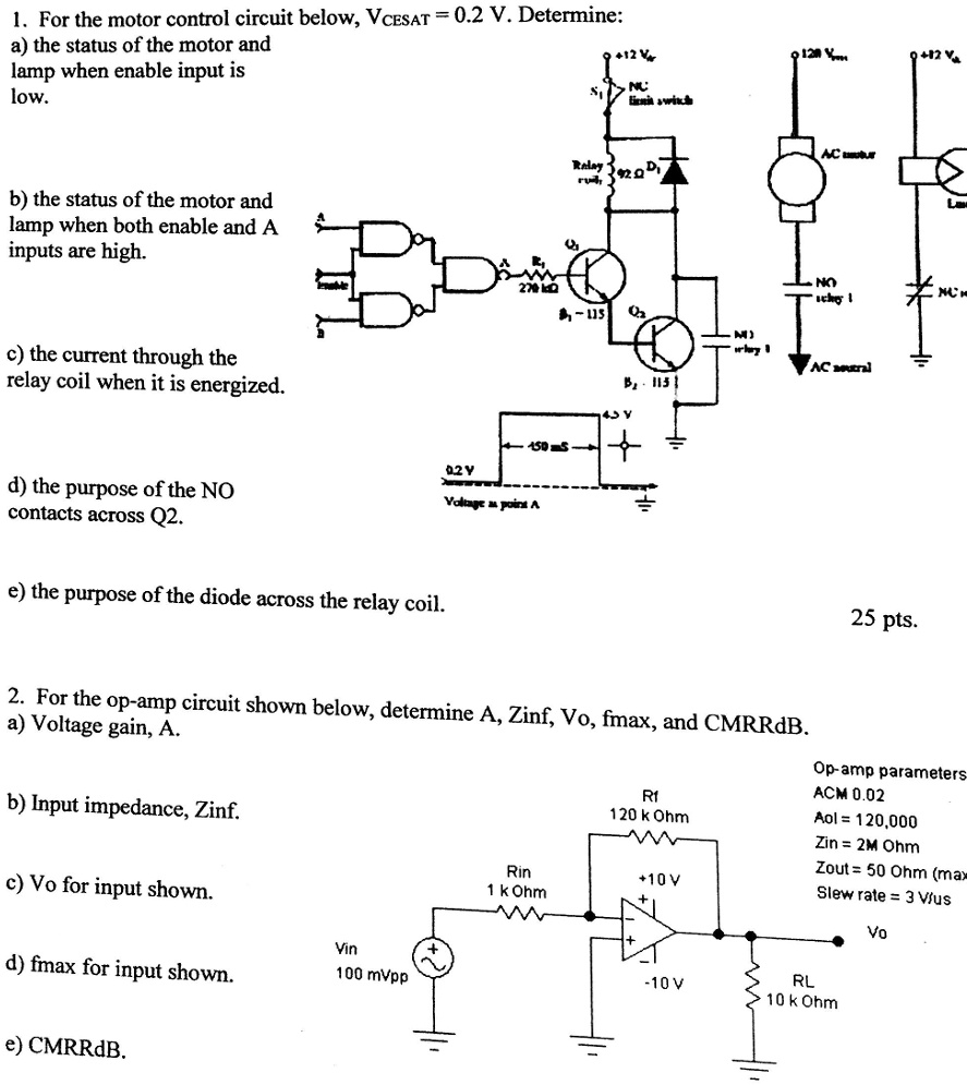 SOLVED For the motor control circuit below, VcesAT = 0.2 V. Determine