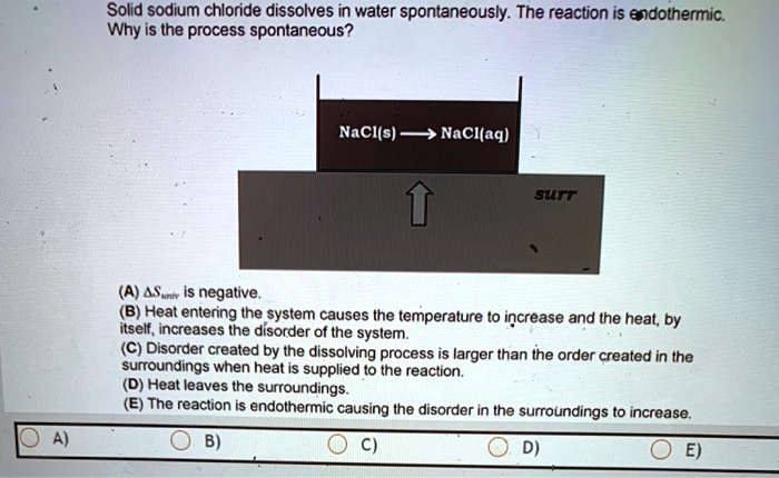 SOLVED: Solid sodium chloride dissolves in water spontaneously: The ...