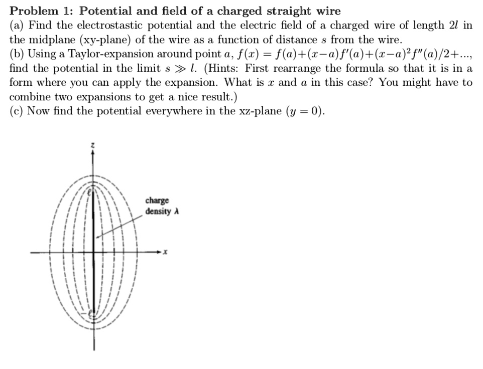 SOLVED: Problem 1: Potential and field of a charged straight wire a ...