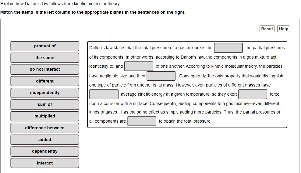 SOLVED Explain how Dalton's law follows from molecular theory