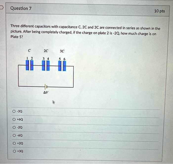 SOLVED: Question 7 10 pts Three different capacitors with capacitance C ...