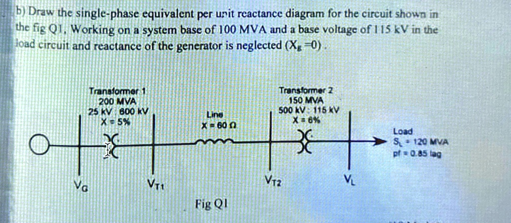 b draw the single phase equivalent per unit reactance diagram for the ...