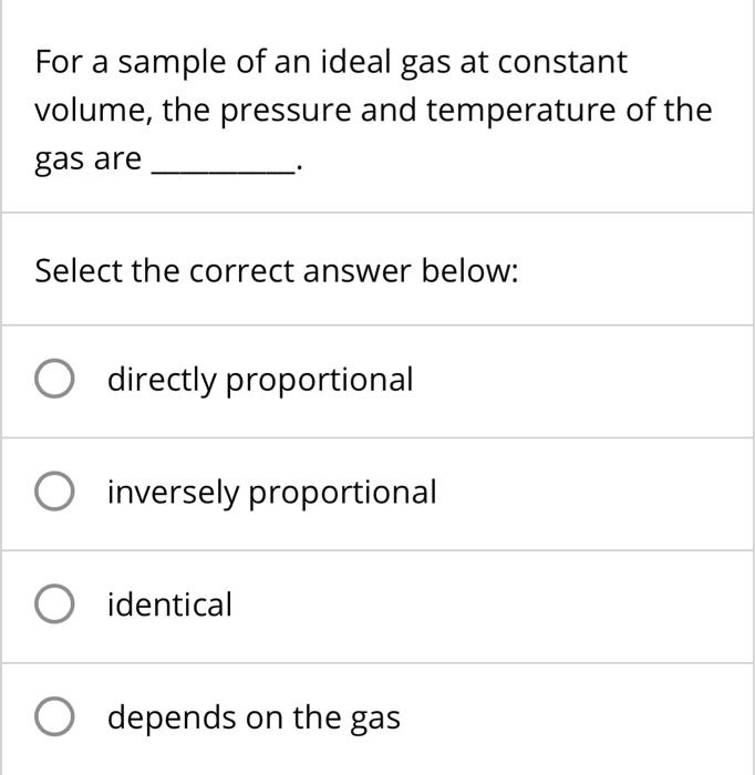 SOLVED: For a sample of an ideal gas at constant volume; the pressure ...