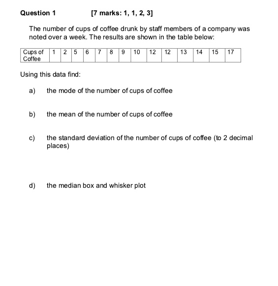 SOLVED The number of cups of coffee drunk by staff members of a