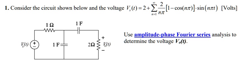 SOLVED: Consider the circuit shown below and the voltage V(s)(t)=2+sum ...