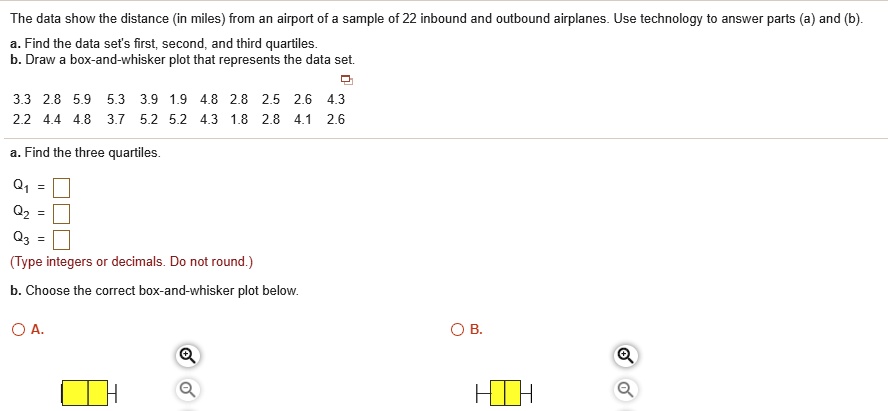 SOLVED: The data show the distance (in miles) from an airport of sample ...
