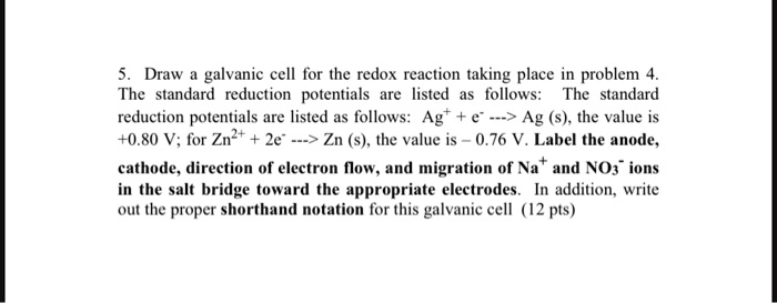 VIDEO solution: 5. Draw a galvanic cell for the redox reaction taking ...