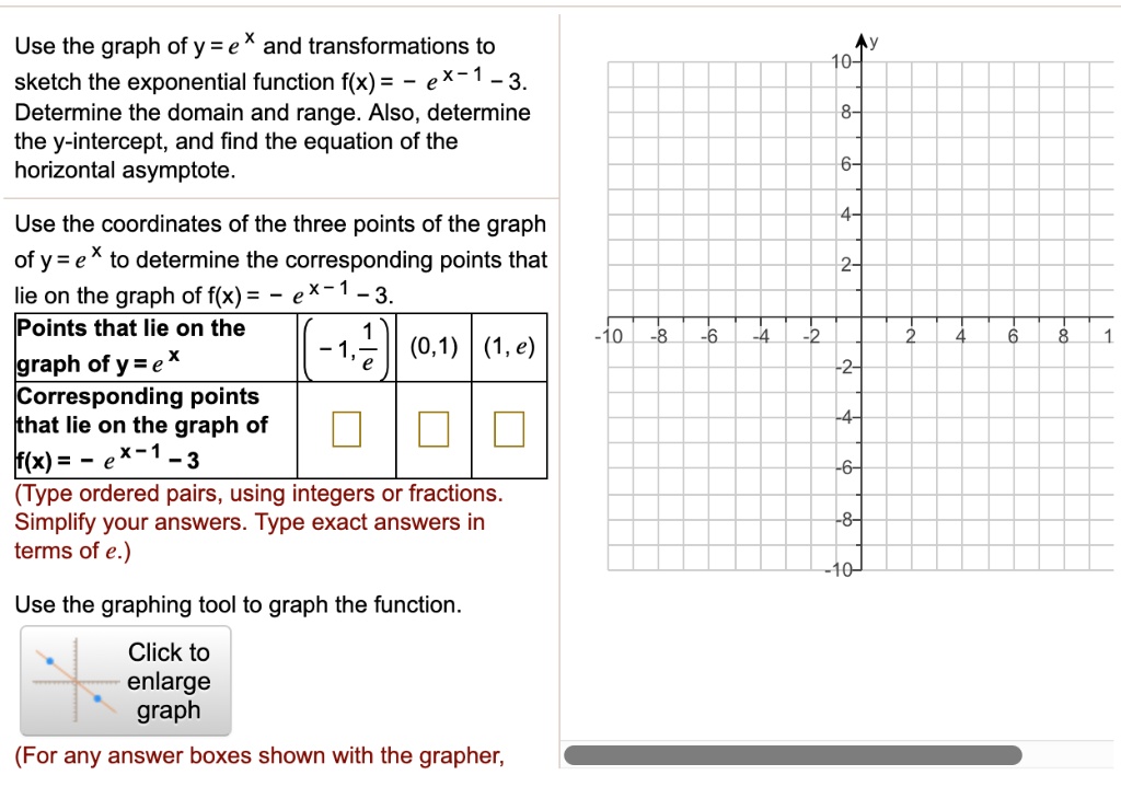 Solved Use The Graph Ofy E And Transformations To Sketch The Exponential Function F X X 1 3 Determine The Domain And Range Also Determine The Y Intercept And Find The Equation Of