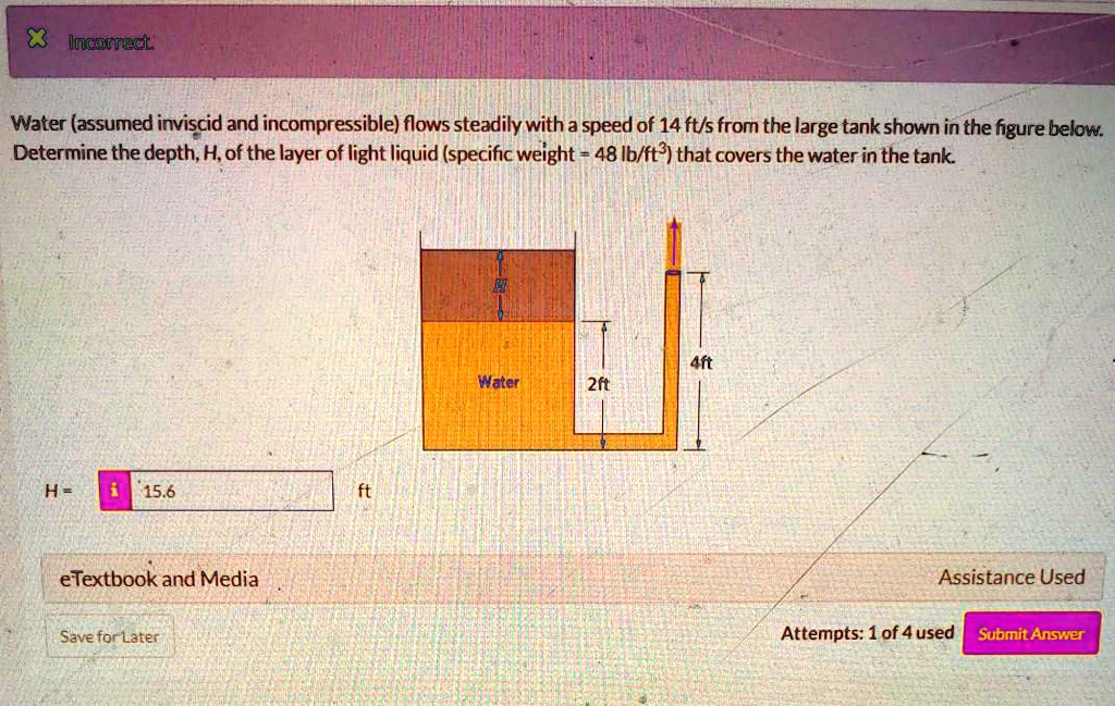 SOLVED: Fluid Mechanics Water (assumed inviscid and incompressible ...