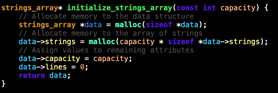 String Array Memory Allocation stringsarray initializestringsarrayconst int capacity allocate memory ...