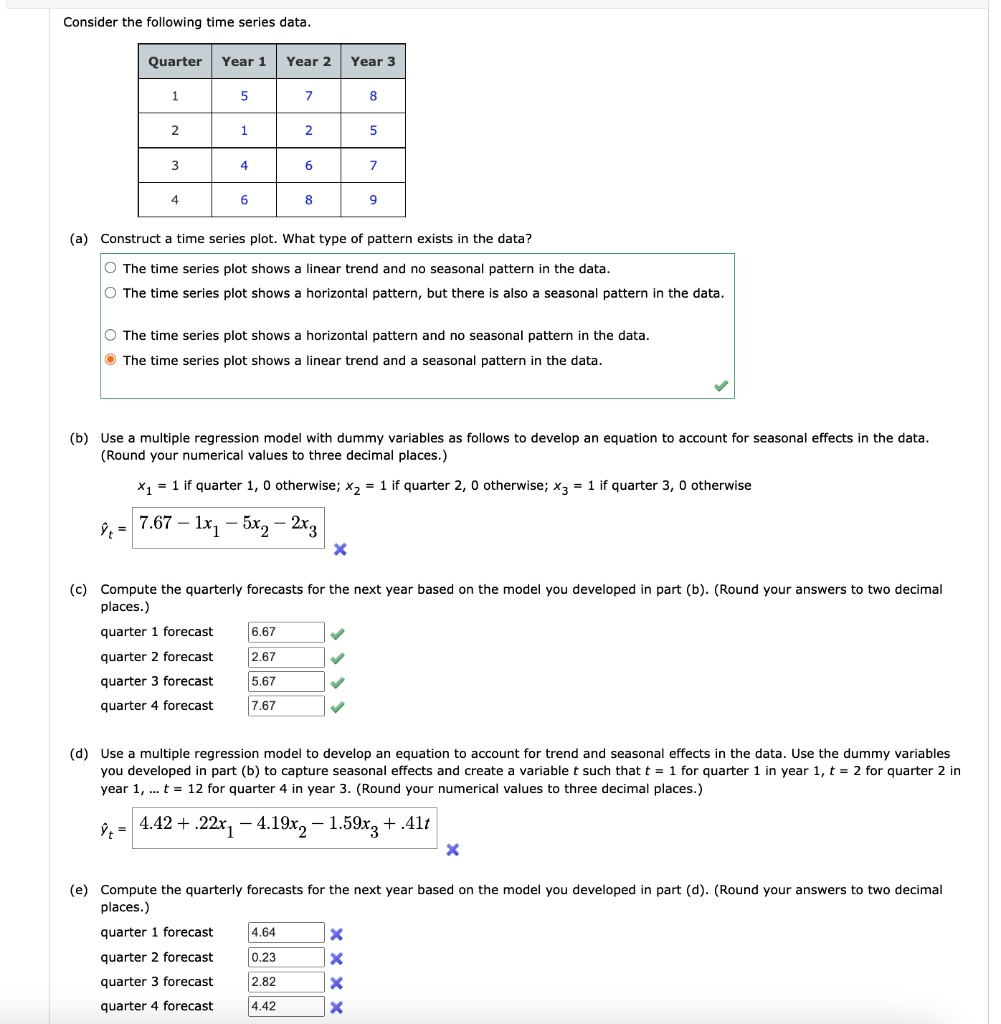 SOLVED: Consider the following time series data: Quarter Year Year 2 ...