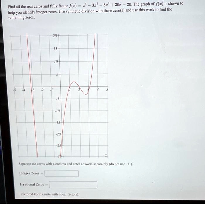 solved-find-all-the-real-zeros-and-fully-factor-f-x-3x-8x-30x-20-the-graph-of-fis-shown-to-help