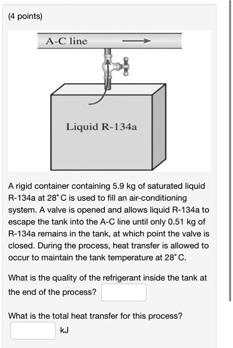 SOLVED: (4 points) A-Cline Liquid R-134a A rigid container containing 5 ...
