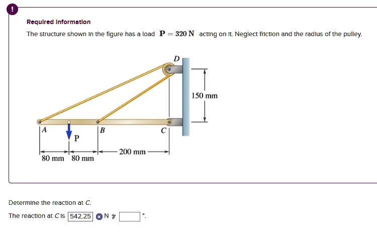 required information the structure shown in the figure has a load p320n acting on it neglect friction and the radius of the pulley a b p 200mm 80mm 80mm determine the reaction at c the react 41856