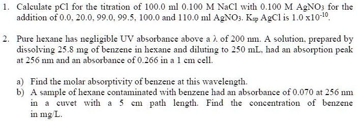 Calculate pCl for the titration of 100.0 ml 0.100 M N… - SolvedLib