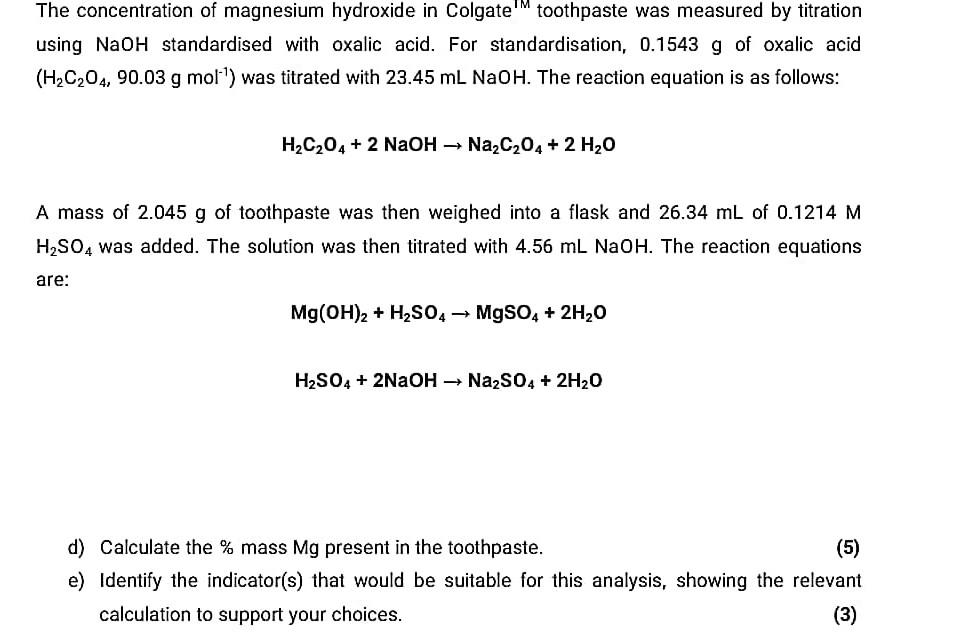 SOLVED The concentration of magnesium hydroxide in Colgate ^IM