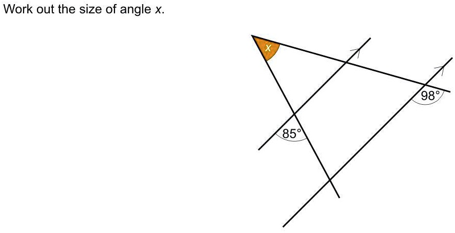 pls help with this plsssssss work out the size of angle x 98 85 37425