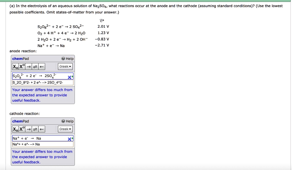 SOLVED: In the electrolysis of an aqueous solution of Na2SO4, what ...