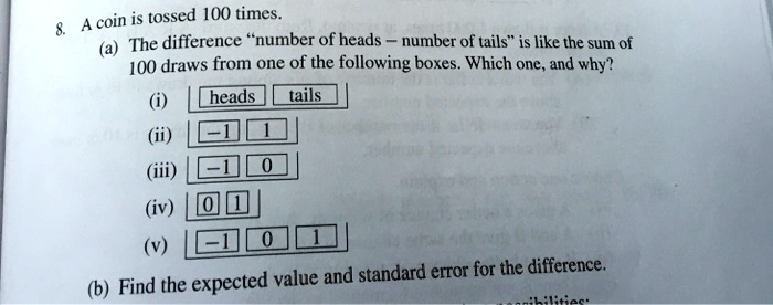 SOLVED: A coin is tossed 100 times. The difference number of heads ...