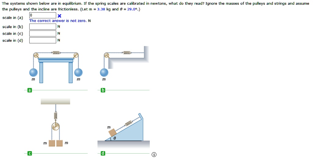 the systems shown below are in equilibrium if the spring scales are