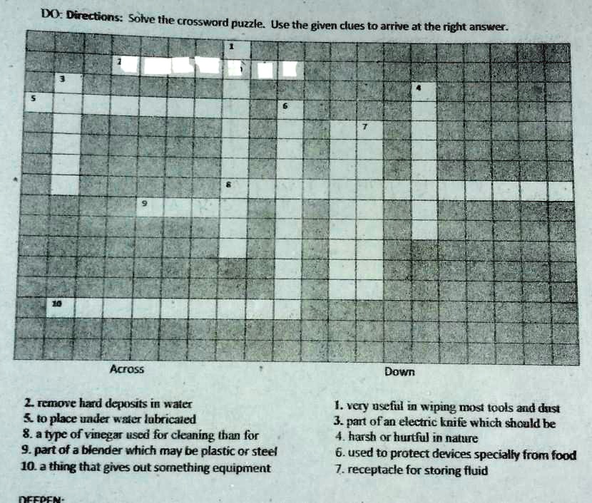 SOLVED: Help po please! - TLE 7 crossword puzzle Directions: Solve the  crossword puzzle. Use the given clues to arrive at the right answer. Across  2. More had deposits than water. (8