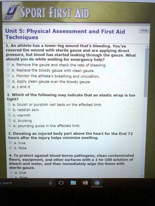 SOLVED Sport FIRST AID ASEP Unit 5 Physical Assessment and First Aid