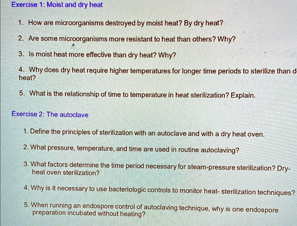 SOLVED Exercise 1 Moist and dry heat How are destroyed