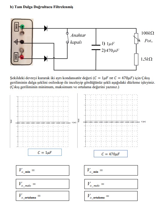 SOLVED: B) Tam Dalga Do?rultucu Filtrelenmi? ?ekildeki Devreyi Kurarak ...