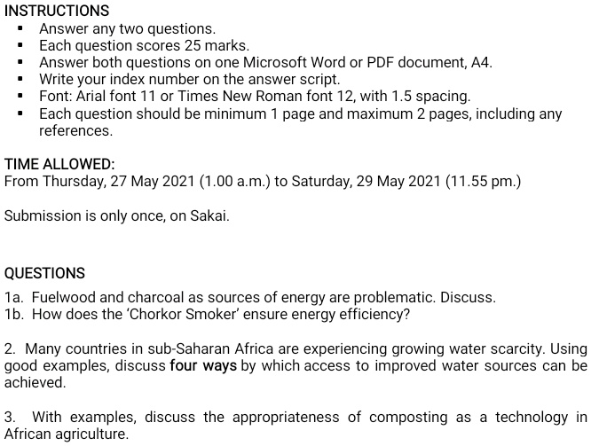 Example 25 Mark Answer instructions answer any two questions each question scores 25 marks ...