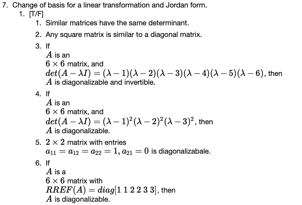 SOLVED 7 Change of basis for a linear transformation and Jordan form
