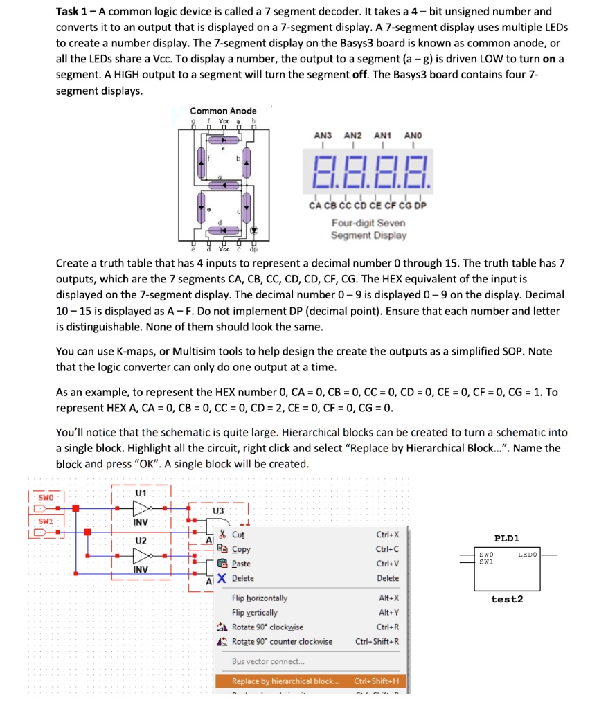 SOLVED: Task 1 - A common logic device is called a 7-segment decoder ...