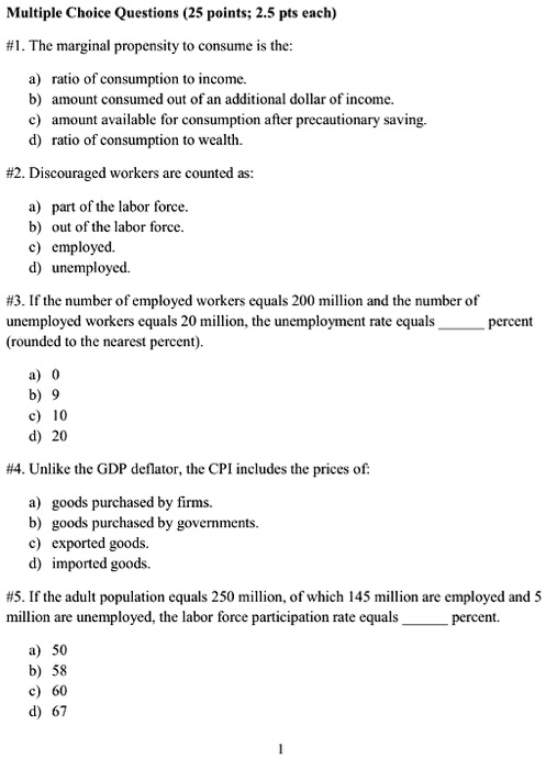 multiple choice questions 25 points 25 pts each 1 the marginal ...