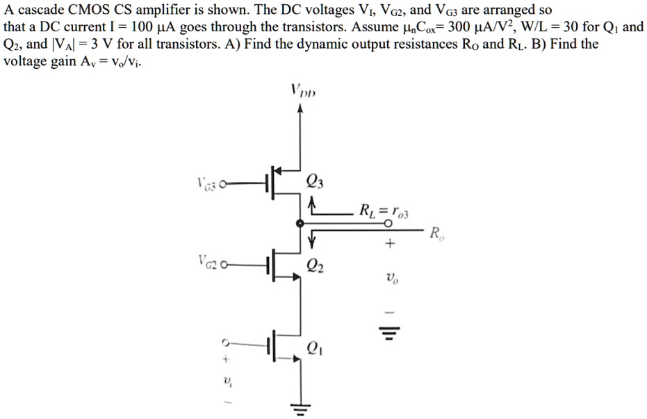 SOLVED A cascade CMOS CS amplifier is shown. The DC voltages Vi, VG2