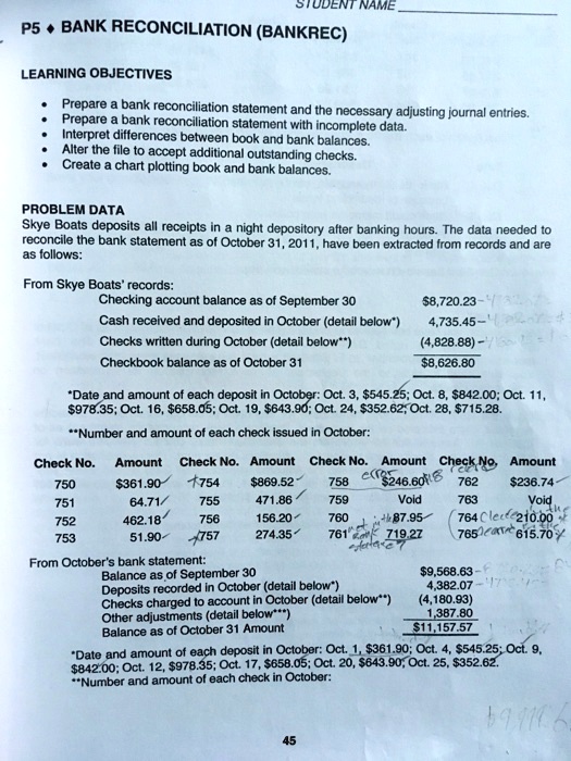 One Of The Objectives Of Reconciling Bank Statements Is SOLVED: STUDENTNAME P5BANK RECONCILIATION(BANKREC) LEARNING OBJECTIVES