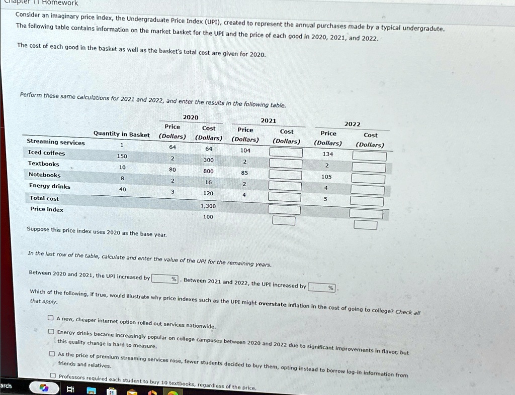 chapter 11 homework consider an imaginary price index the undergraduate ...