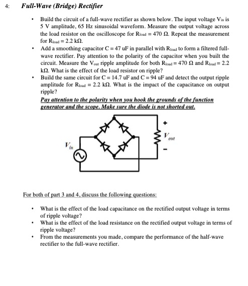 SOLVED: Full-Wave (Bridge) Rectifier Build the circuit of a full-wave ...