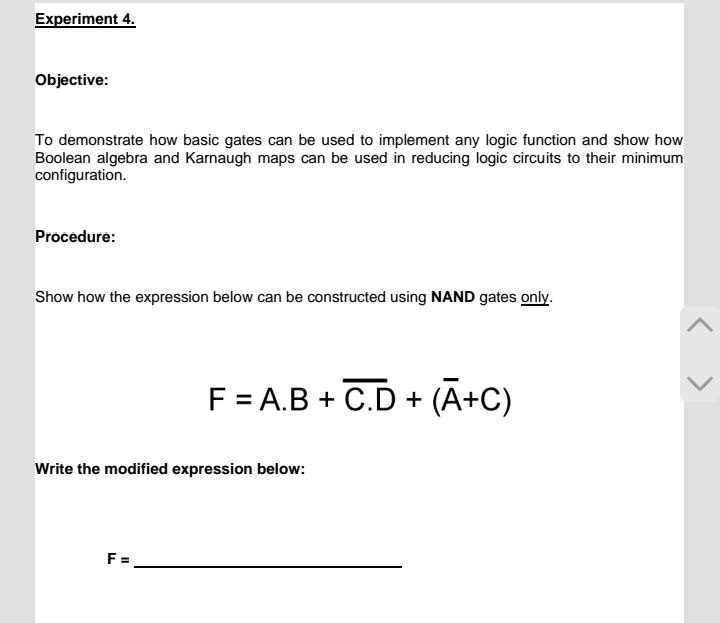SOLVED: Experiment 4. Objective: To demonstrate how basic gates can be ...