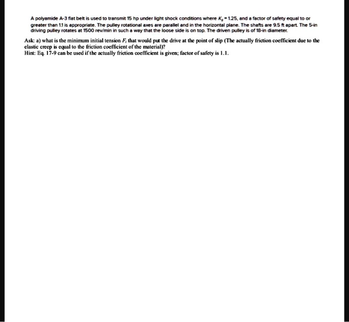 SOLVED A polyamide A3 flat belt is used to transmit 15 hp under light