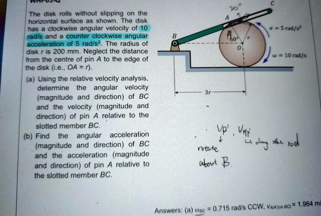 SOLVED: The disk rolls without slipping on the horizontal surface as ...
