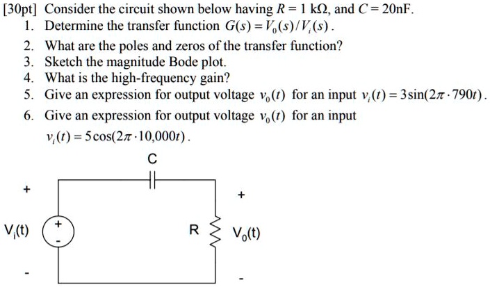 [30pt] Consider the circuit shown below having R = 1 k?, and...