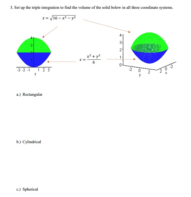 SOLVED:3 . Set up the triple integration to find the volume of the ...