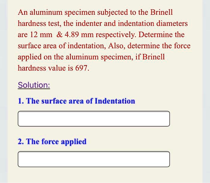 Solved An Aluminum Specimen Subjected To The Brinell Hardness Test