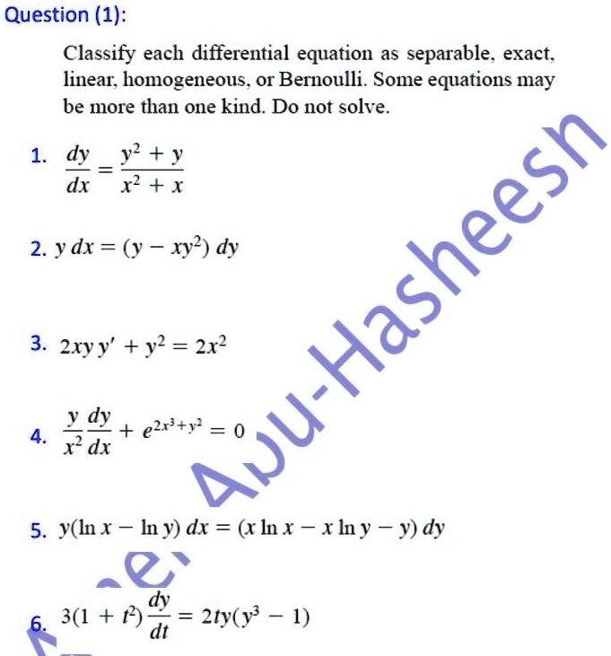 Solved Question 1 Classify Each Differential Equation As Separable Exact Linear