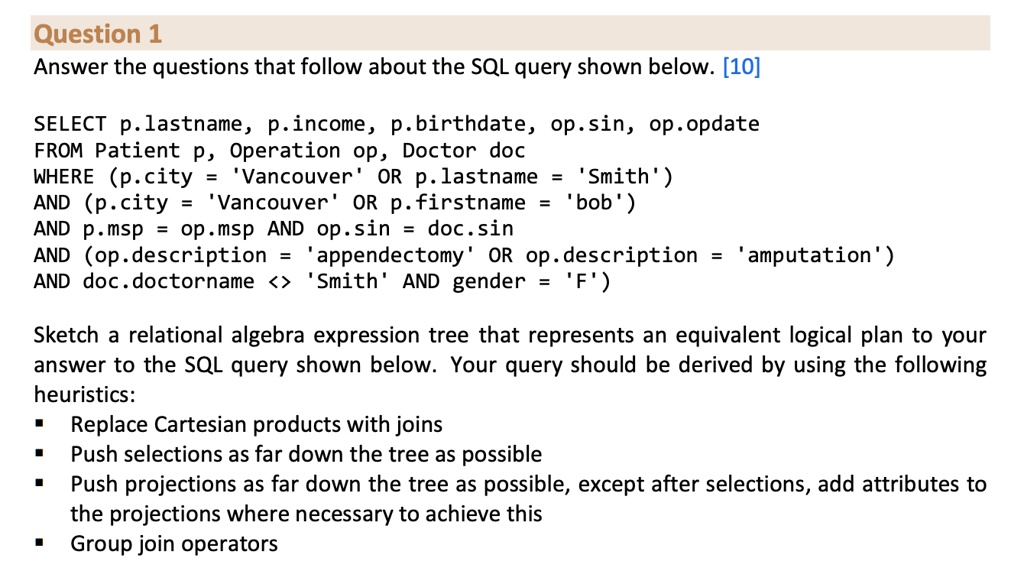 SOLVED: Text: Question 1 Answer the questions that follow about the SQL ...