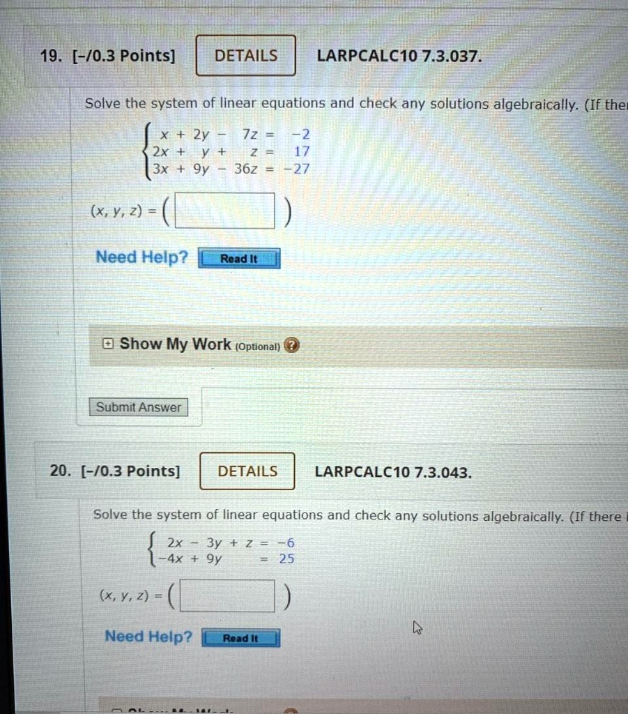 19 0 3 Points Detailslarpcalc1o 7 3 037solve The Sy Itprospt
