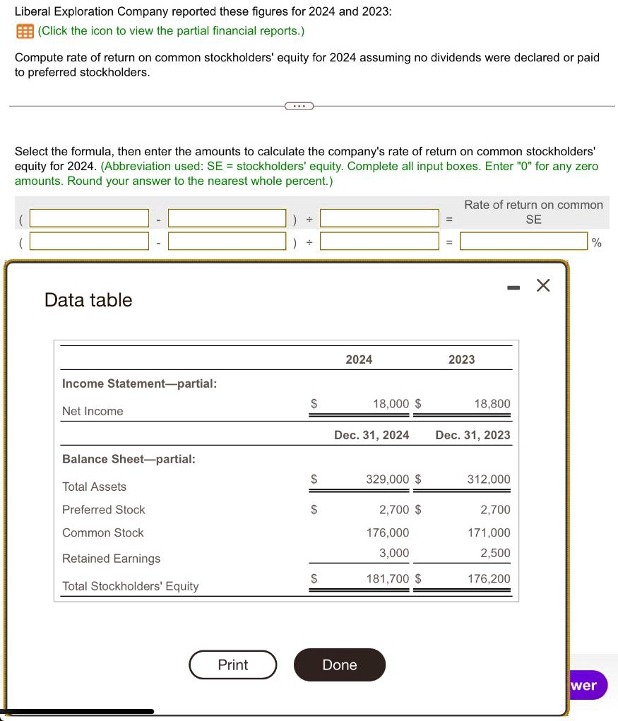 SOLVED: Liberal Exploration Company reported these figures for 2024 and ...