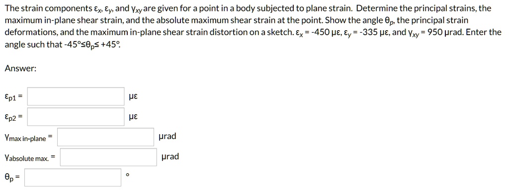 the strain components x y and yxy are given for a point in a body ...