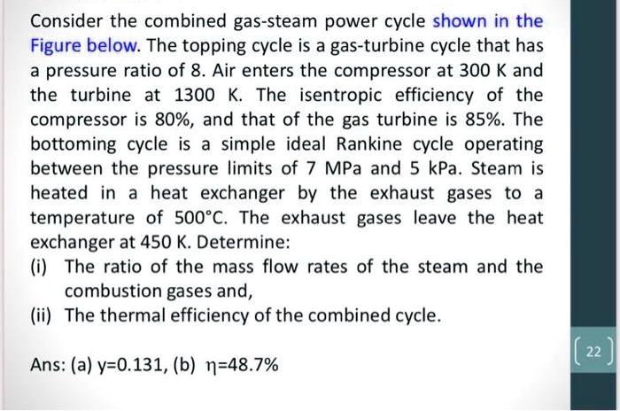 SOLVED: Consider the combined gas-steam power cycle shown in the Figure ...